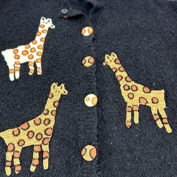 Vtg Belle Pointe Black Giraffe Cardigan L Soft Wool Blend Button Front - Picture 4 of 14
